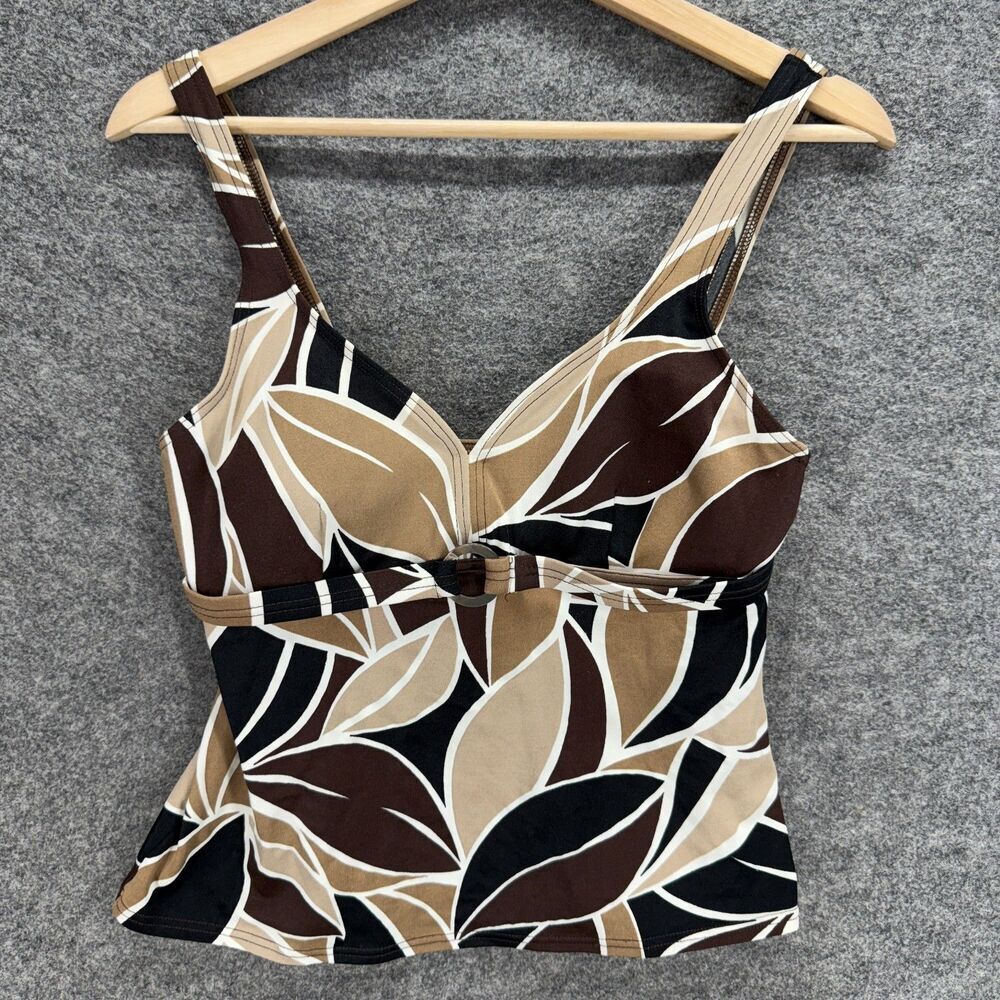 Silhouette Solution Tankini Top Women 10 Black Floral Push Up Sleeveless Lined